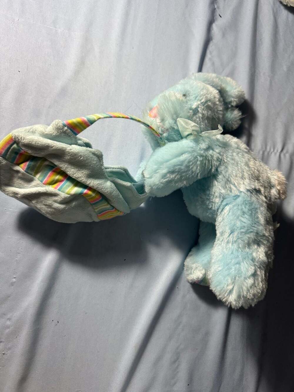 Atico Blue Bunny With Striped Bag Plush